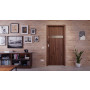 Front-Milieuansicht der in der Wand laufenden HÖRMANN Schiebetür Pure 1 Alpineiche Duradecor DesignLine mit Lichtausschnitt quer