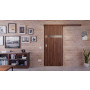 Front-Milieuansicht der vor der Wand laufenden HÖRMANN Schiebetür Pure 1 Alpineiche Duradecor DesignLine mit Lichtausschnitt quer