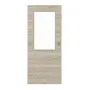 Frontansicht von HÖRMANN Schiebetür Gebürstete Lärche hell quer Duradecor ProLine mit Lichtausschnitt LA 7 