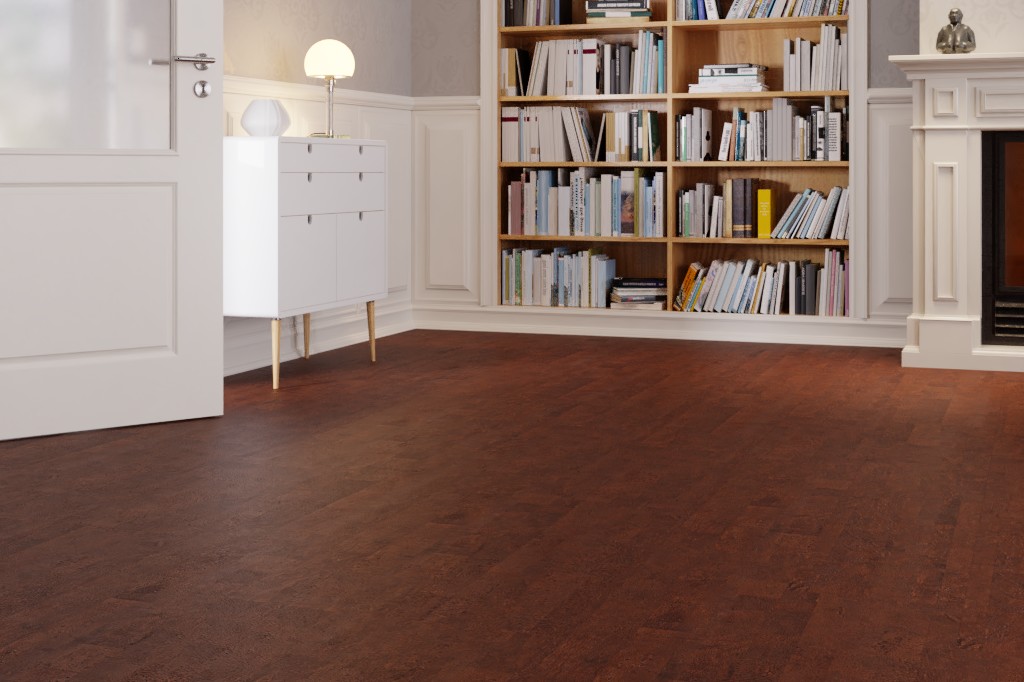 Zdjęcie aranżacyjne barwionej podłogi korkowej