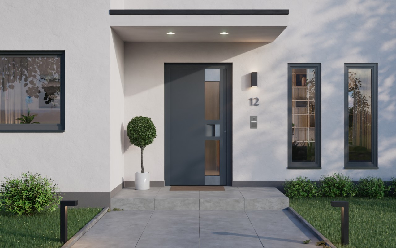 Milieu Premium drzwi wejściowe aluminiowe w kolorze antracytowym z przeszkleniem