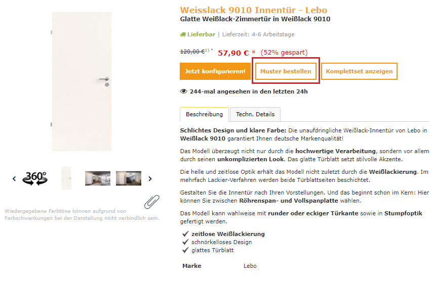 Strona szczegółów produktu z przyciskiem próbki