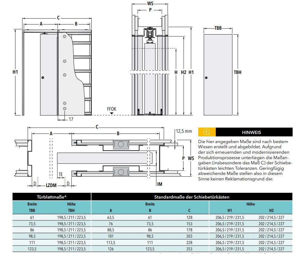 Tabela wymiarów Unico Luce Trockenbau od Eclisse