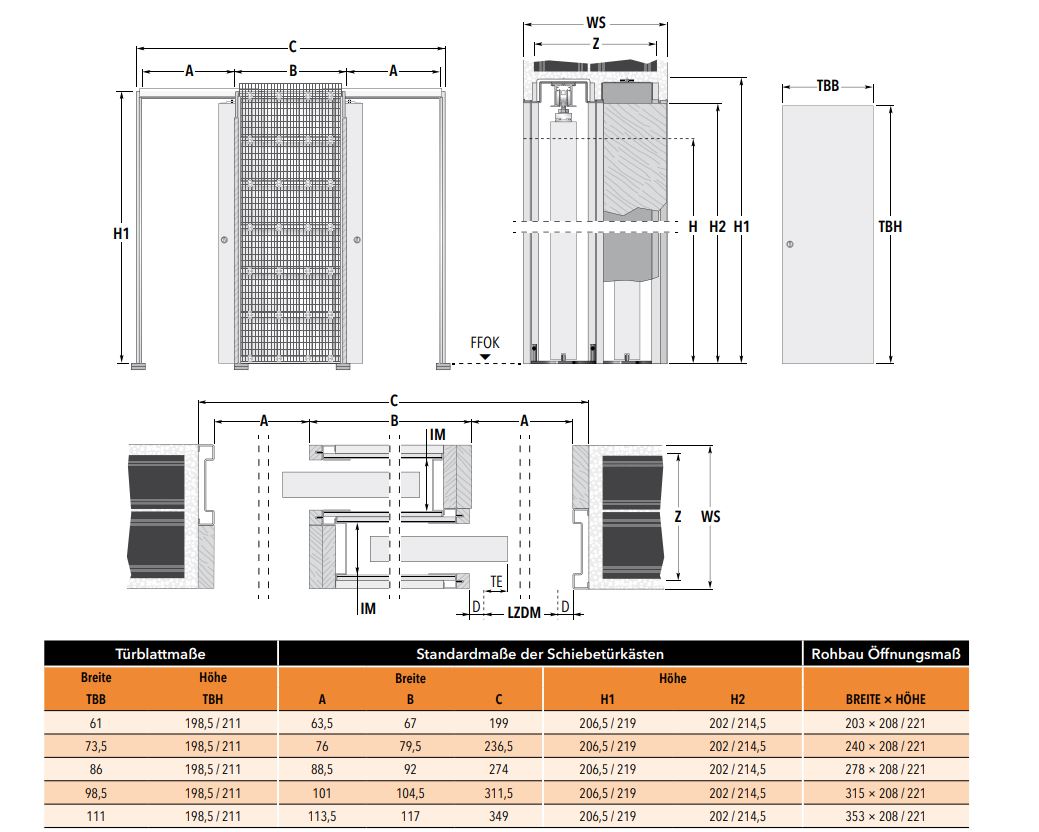 Tabela wymiarów Unilaterale Massiv od Eclisse