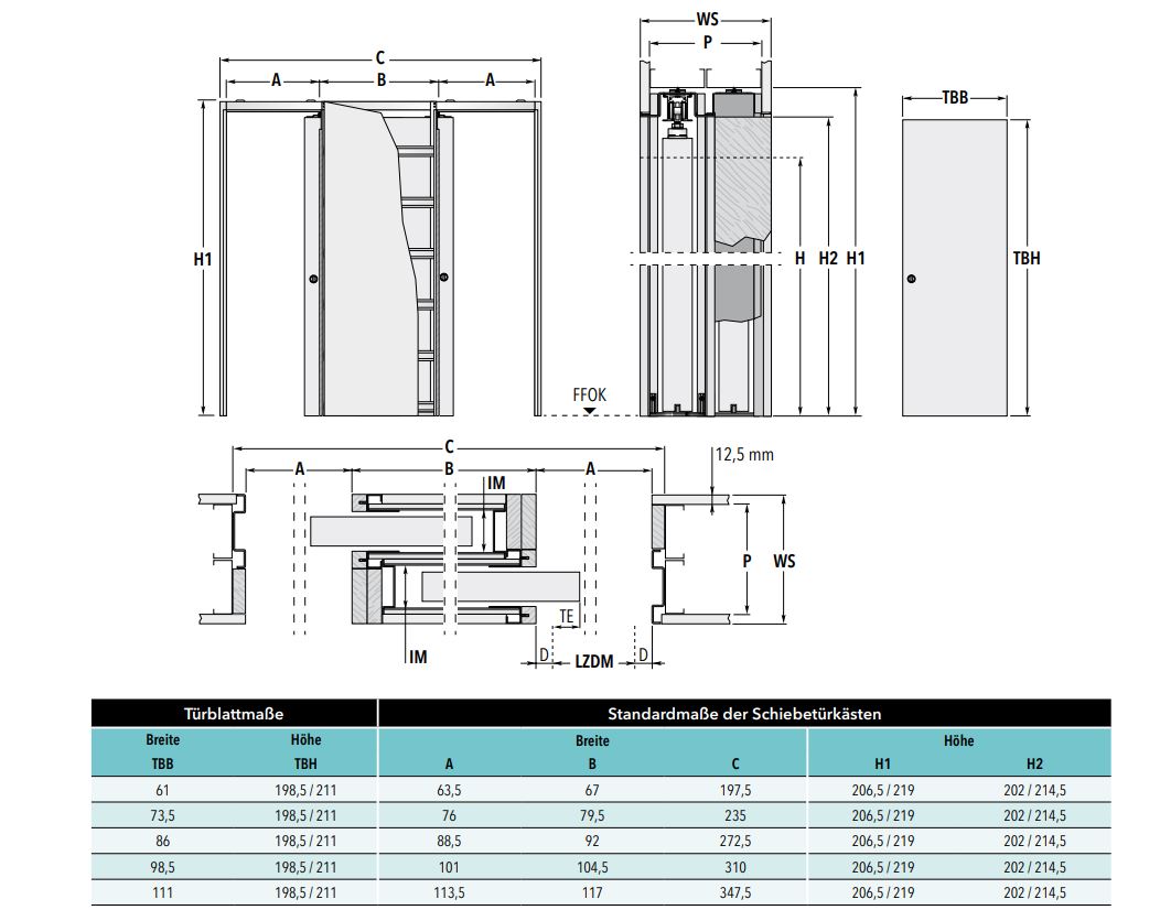 Tabela wymiarów jednostronnej zabudowy suchej Eclisse