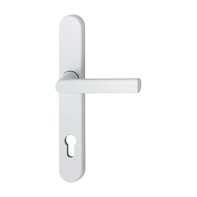 klamka na długim szyldzie, seria Hamburg, w kolorze białym