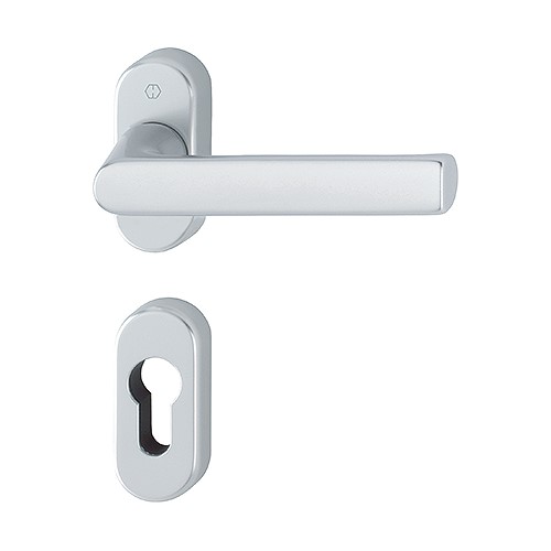 klamka na owalnej rozecie, seria Hamburg, aluminium F1 w kolorze srebrnym