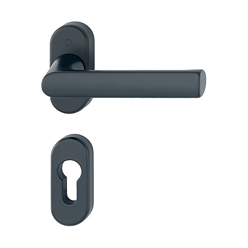 klamka na owalnej rozecie, seria Hamburg, kolor czarny matowy