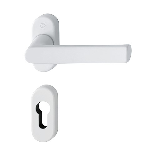 klamka na owalnej rozecie, seria Hamburg, biały