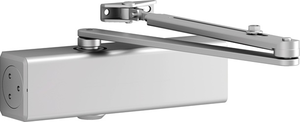 samozamykacz górny z korpusem zamocowanym do ramienia w kolorze srebrnym