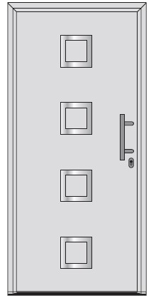 4 srebrne ramki ułożone jedna na drugiej na środku skrzydła drzwi