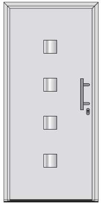 4 srebrne kwadraty ułożone jedna na drugiej na środku skrzydła drzwi