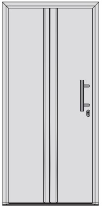 3 srebrne linie pionowo obok siebie, ułożone centralnie na całej wysokości skrzydła drzwi