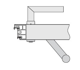 Widok z góry okucia, uchwyt przesunięty o 40 mm do pomieszczenie wewnętrzne