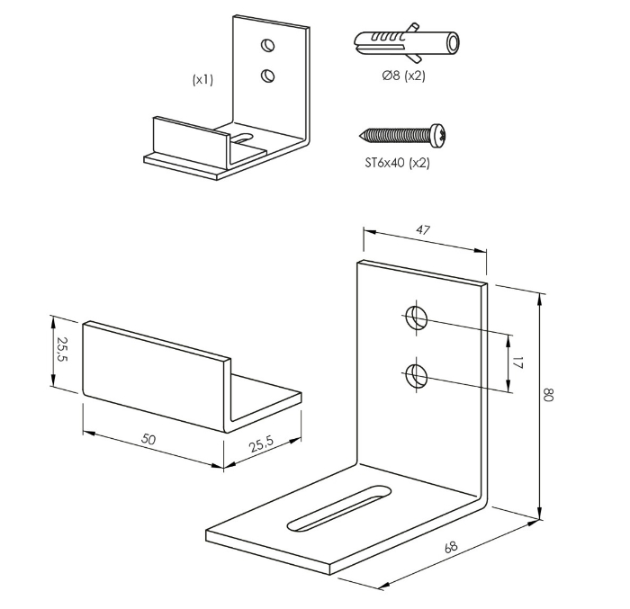 Szkic: Prowadnica drzwi do montażu ściennego