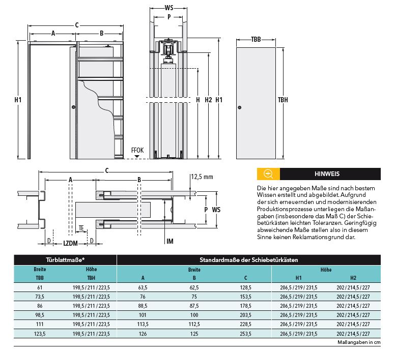 Tabela rozmiarów Unico EF od Eclisse dla drzwi drewnianych w suchej zabudowie
