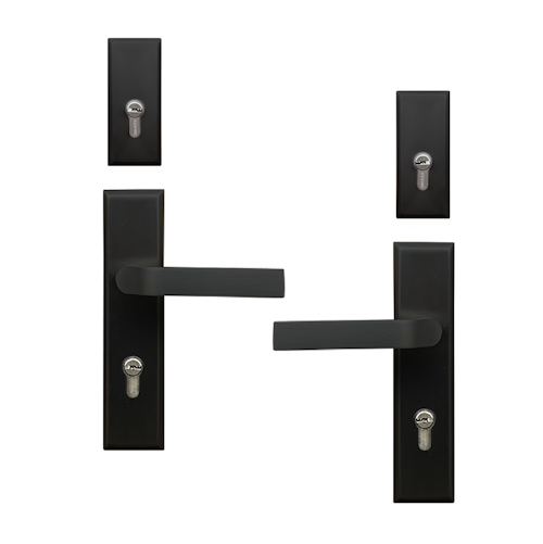 Zestaw klamka-klamka 012 z długimi szyldami, stal szlachetna czarna