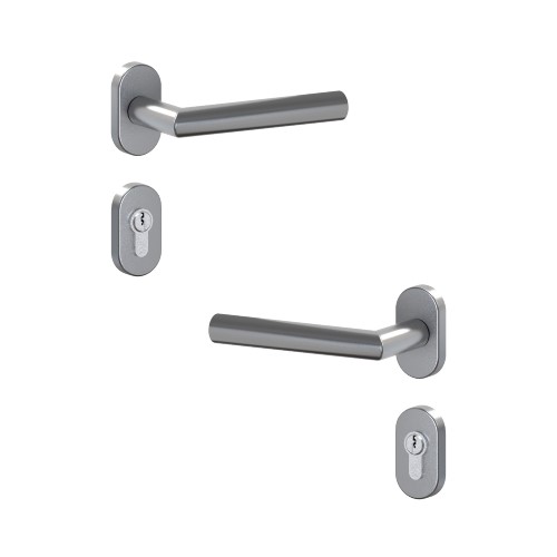 Zestaw klamka-klamka 017 z owalnymi rozetami, stal szlachetna