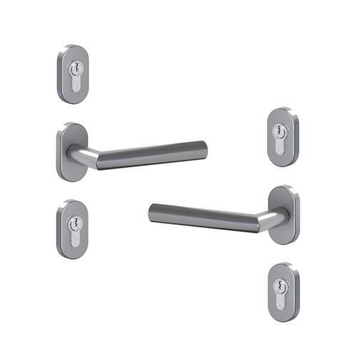 Zestaw klamka-klamka 017 z owalnymi rozetami, stal szlachetna