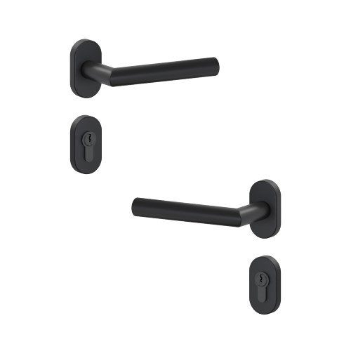 Zestaw klamka-klamka 018 z owalnymi rozetami, stal szlachetna czarna