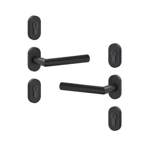 Zestaw klamka-klamka 018 z owalnymi rozetami, stal szlachetna czarna