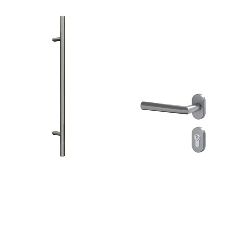 Uchwyt drążkowy 1200 mm z klamką L 017 i owalnymi rozetami, stal szlachetna