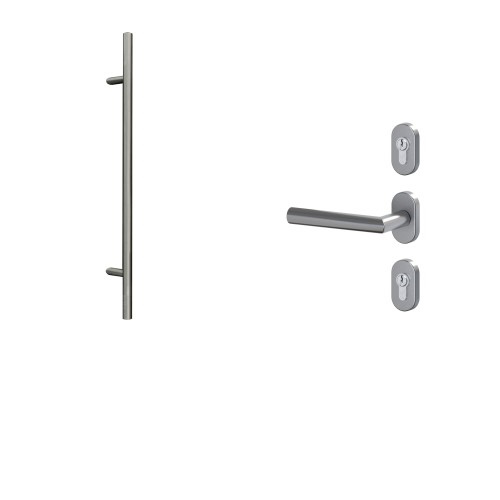 Uchwyt drążkowy 1200 mm z klamką L 017 i owalnymi rozetami, stal szlachetna