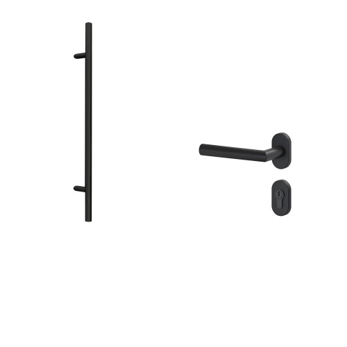 Uchwyt drążkowy 1200 mm z klamką L 018 i owalnymi rozetami, stal szlachetna czarna