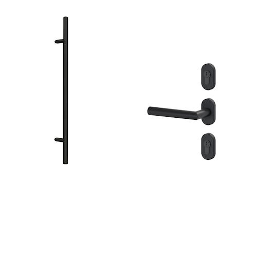 Uchwyt drążkowy 1200 mm z klamką L 018 i owalnymi rozetami, stal szlachetna czarna