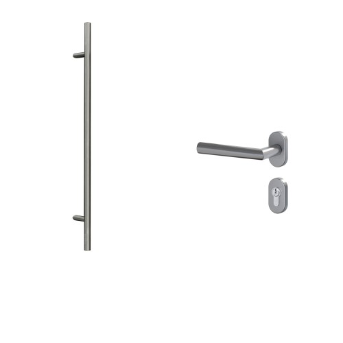 Uchwyt drążkowy 1600 mm z klamką L 017 i owalnymi rozetami, stal szlachetna