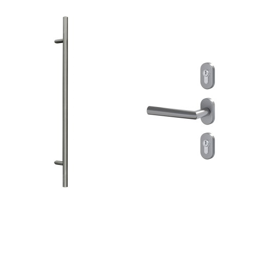 Uchwyt drążkowy 1600 mm z klamką L 017 i owalnymi rozetami, stal szlachetna