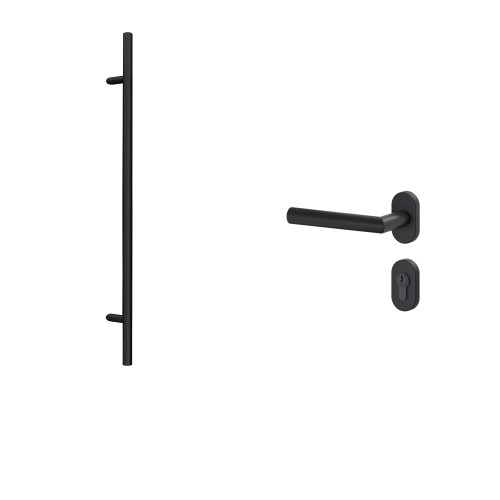 Uchwyt drążkowy 1600 mm z klamką L 018 i owalnymi rozetami, stal szlachetna czarna