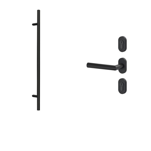 Uchwyt drążkowy 1600 mm z klamką L 018 i owalnymi rozetami, stal szlachetna czarna