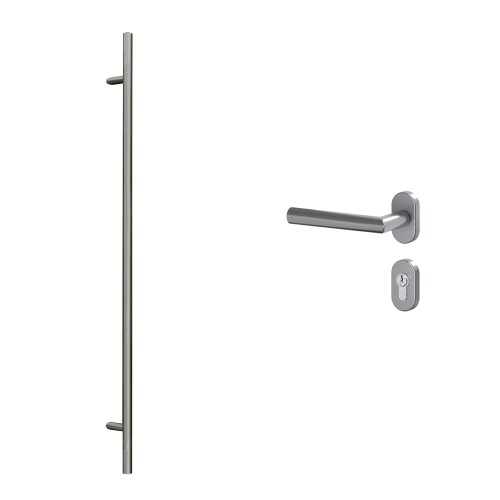 Uchwyt drążkowy 1800 mm z klamką L 017 i owalnymi rozetami, stal szlachetna