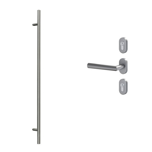 Uchwyt drążkowy 1800 mm z klamką L 017 i owalnymi rozetami, stal szlachetna