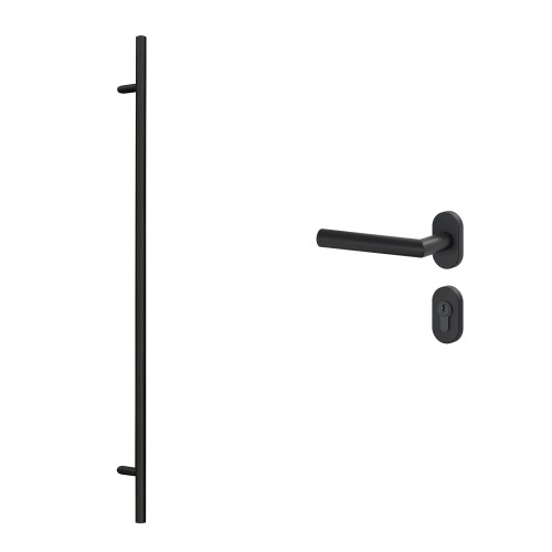 Uchwyt drążkowy 1800 mm z klamką L 018 i owalnymi rozetami, stal szlachetna czarna