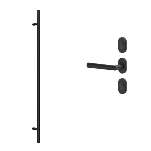Uchwyt drążkowy 1800 mm z klamką L 018 i owalnymi rozetami, stal szlachetna czarna