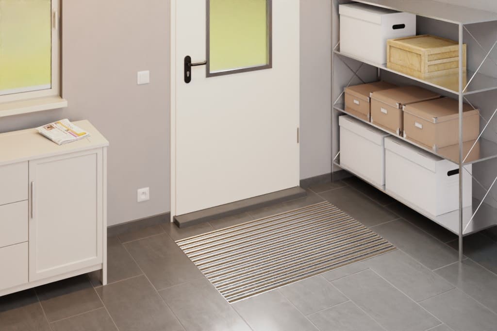 Zdjęcie poglądowe brązowej maty aluminiowej w garażu