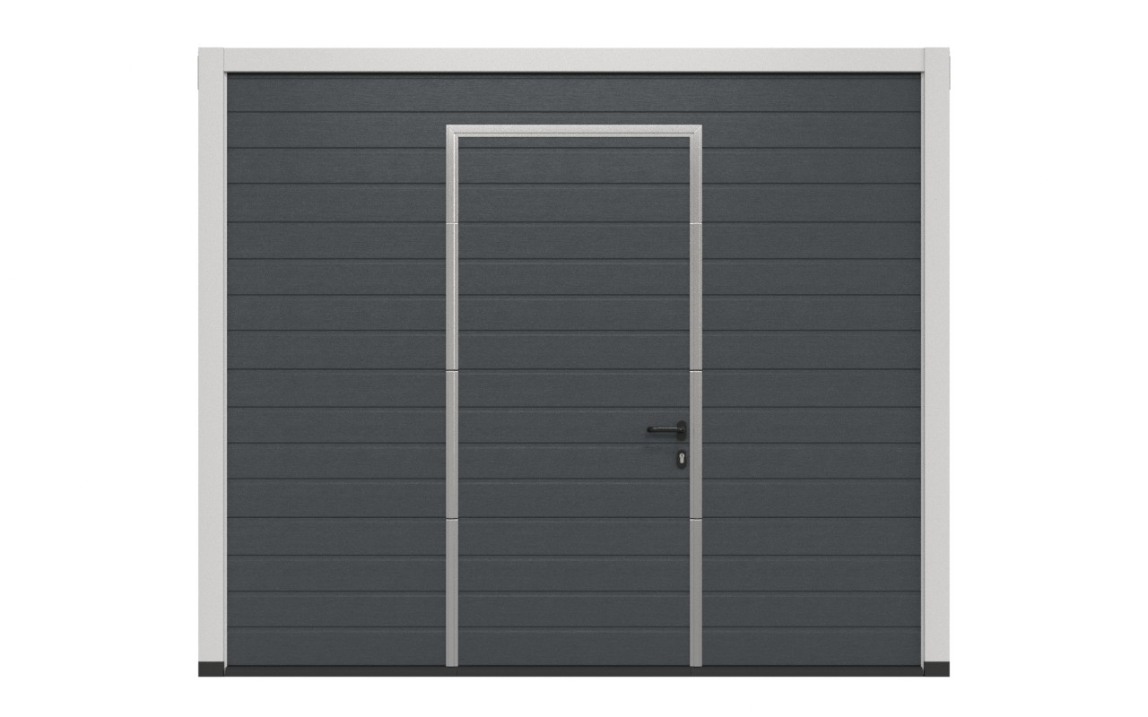 graues Garagentor mit Schlupftür ohne Schwelle