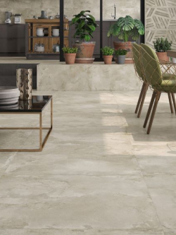 ciemnoszara płytka wielkoformatowa w jadalni